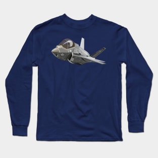 Cartoon Military Stealth Jet Fighter Plane Long Sleeve T-Shirt